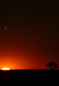 An image of the sun going down in a country landscape.