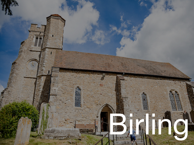 All Saints Birling exterior view and overlaying text