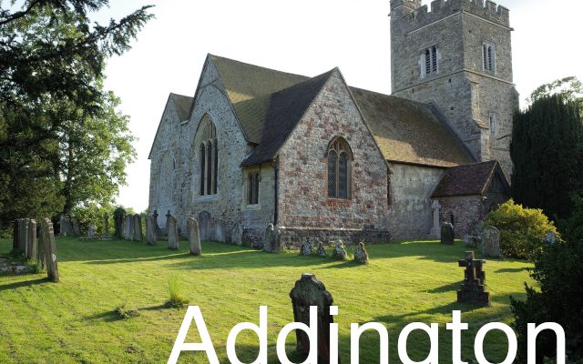 St Margaret's Addington exterior view and overlaying text