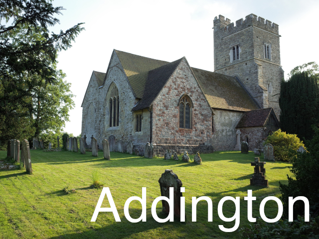 St Margaret's Addington exterior view and overlaying text